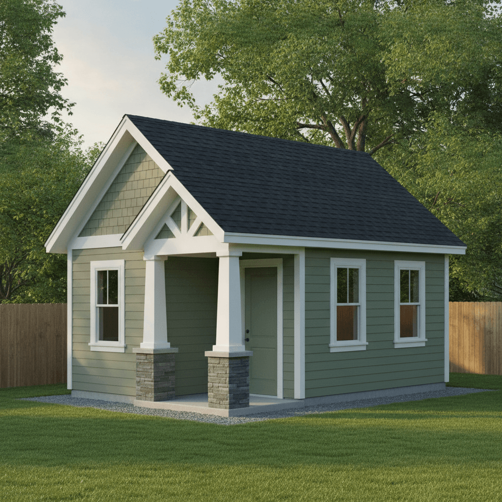 10×12 Craftsman Entry Shed — photorealistic render