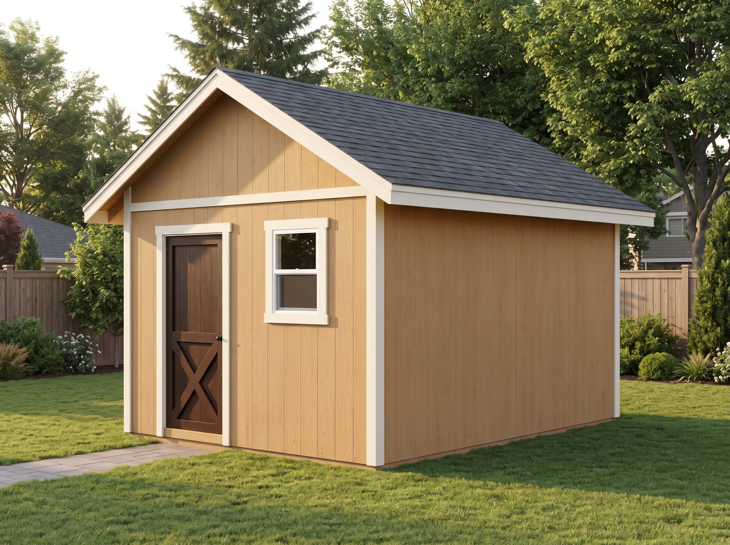 10×16 Storage Shed with Loft — photorealistic render