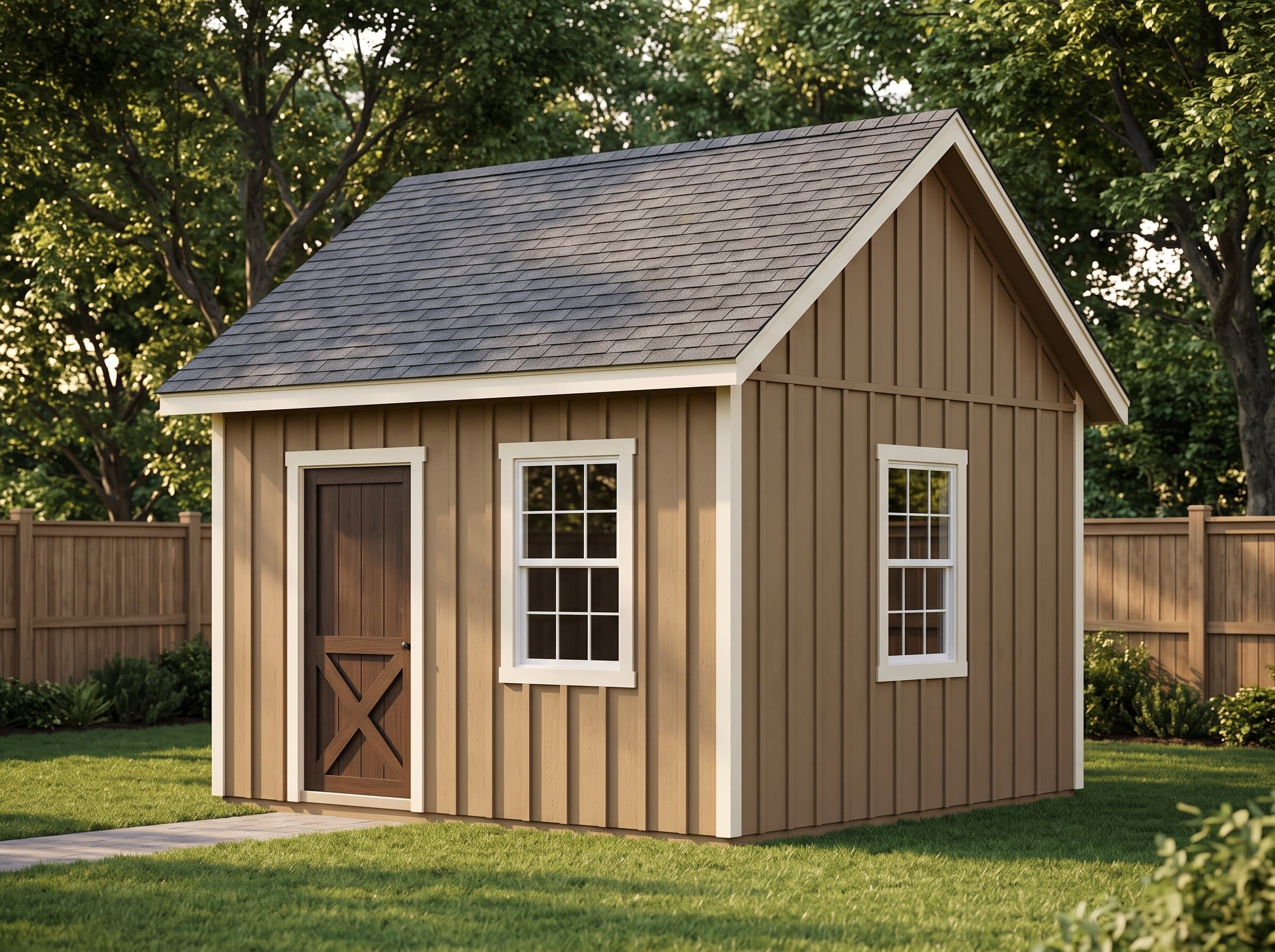 12×16 Board & Batten Studio — photorealistic render