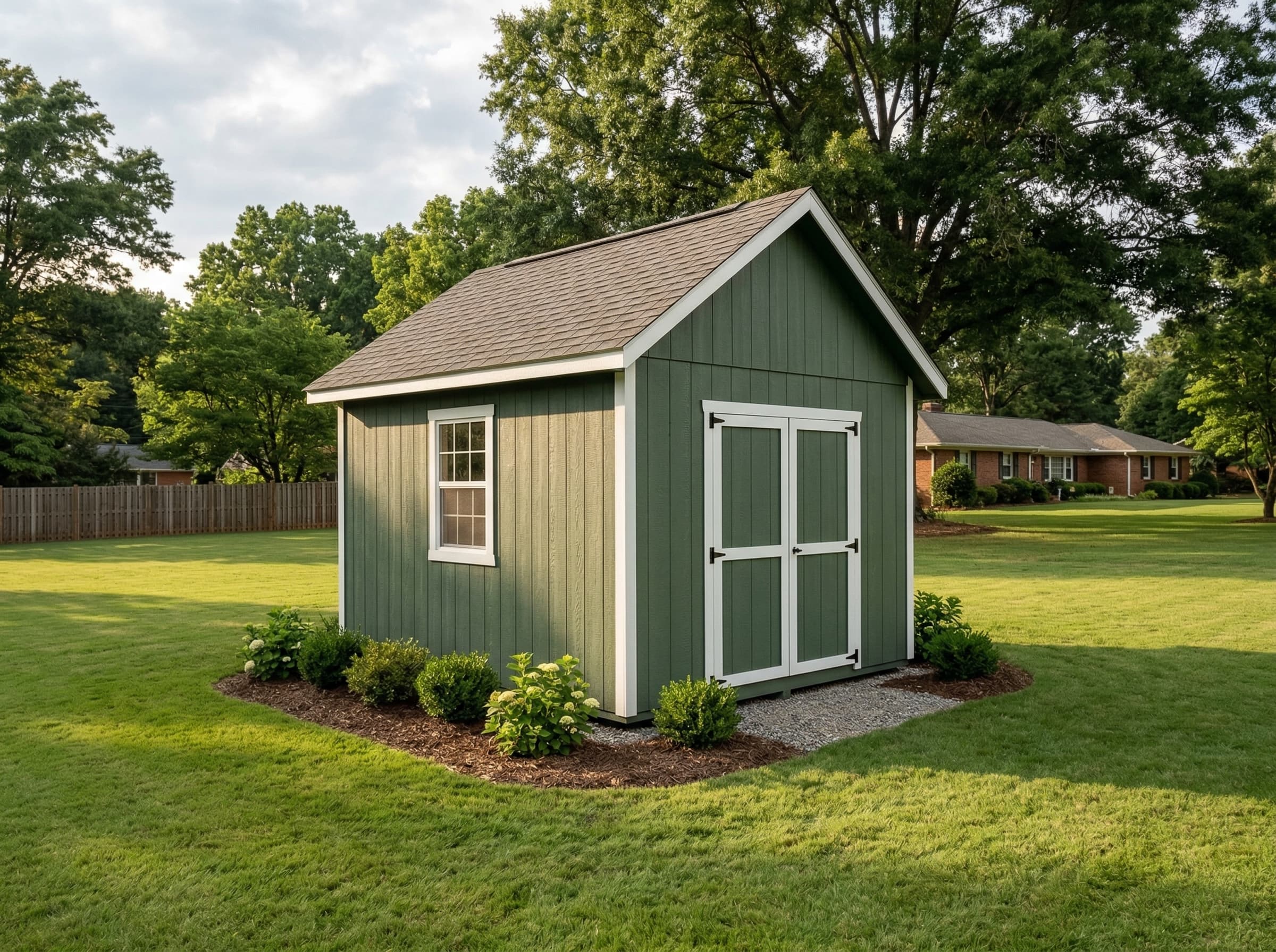 12×16 Gable Workshop Shed — photorealistic render