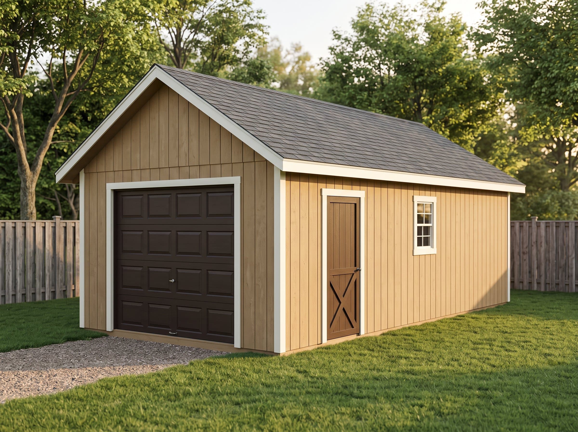 12×32 Deep Garage — photorealistic render