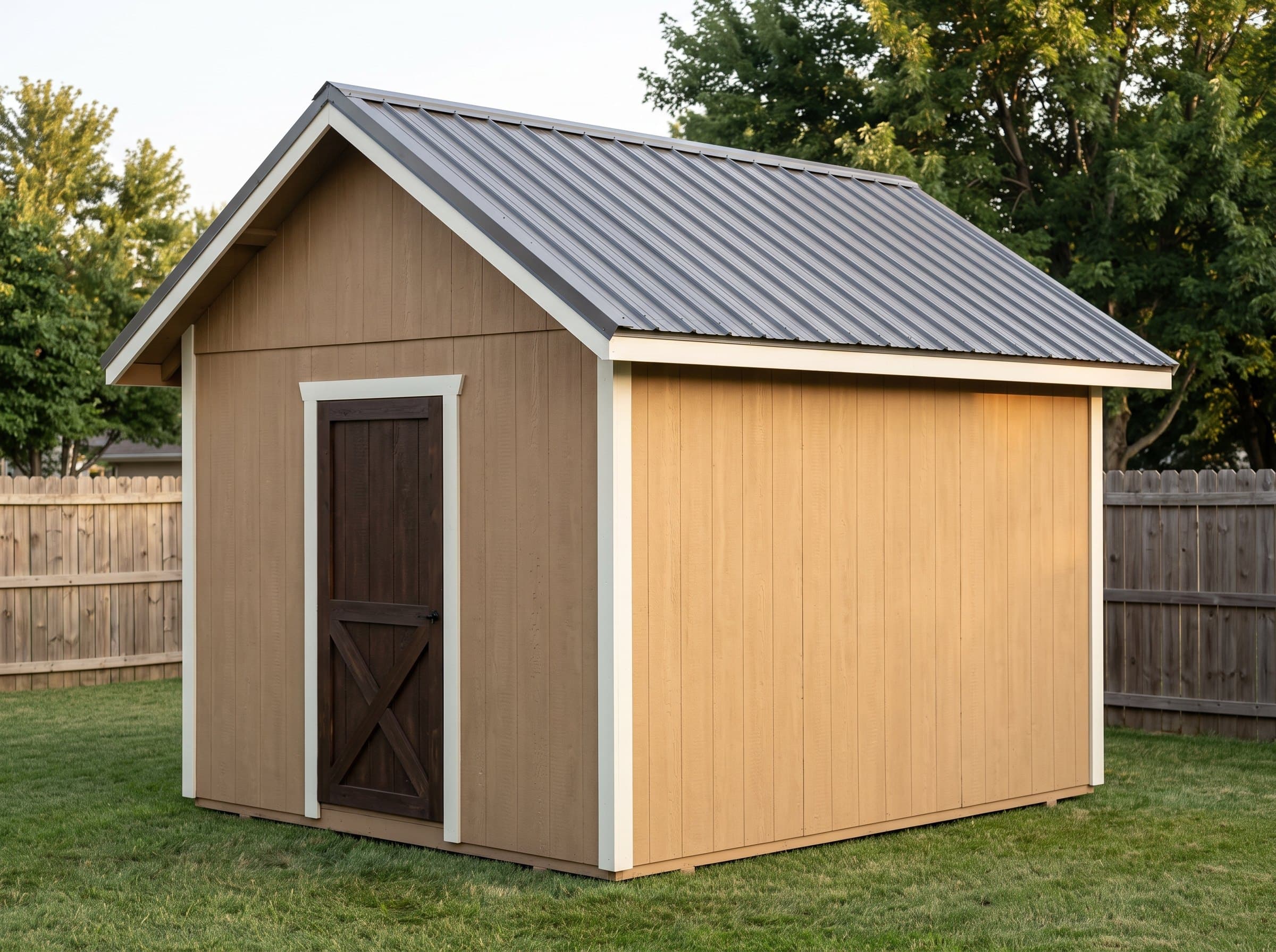 8×12 Metal Roof Storage Shed — photorealistic render